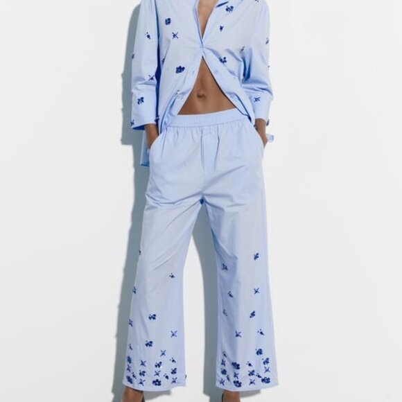 ZARA JEWEL POPLIN SHIRT AND PANTS BLUE SIZE M - Picture 5 of 7